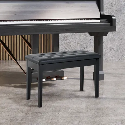 Homcom Leather Padded Piano Bench W/ Storage Double Duet Seating Keyboard Black