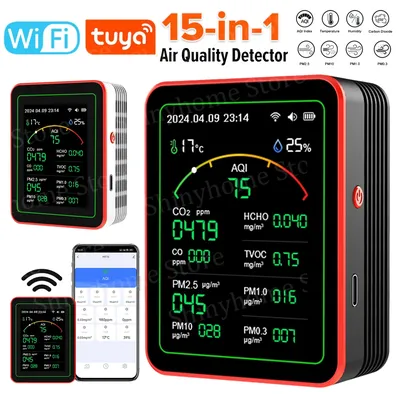 Tuya WiFi 15 in 1 Air Quality Detector APP Control Portable AQI PM0.3 PM1.0 PM2.5 PM10 Tester