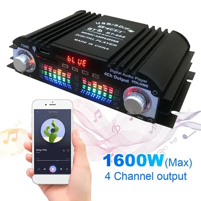 1600W Peak Power Digital 4 Channel Audio Amplifier FM Radio USB Bluetooth-Compatible Mini HIFI