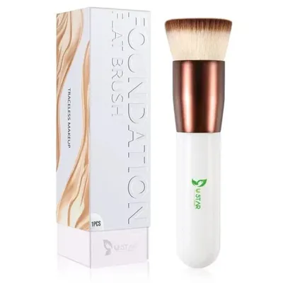 Ustar Flat Top Kabuki Foundation Brush Makeup Tools, Rose Golden/White