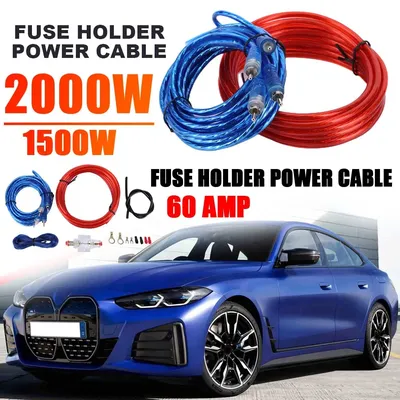 1500/2000W Car Audio Speakers Wiring Kit 8GA 60AMP Subwoofer Amplifier AMP Wiring Fuse Holder Wire