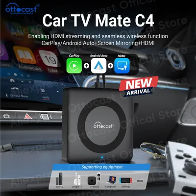 OTTOCAST Car TV Mate Pro C4 Car Accessories Wireless CarPlay Android Auto Adapter Video Converter