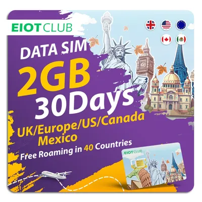 EIOTCLUB Prepaid Europe SIM Card - 2GB 30DAY, Coverage in 40 Countries including The US, Europe,