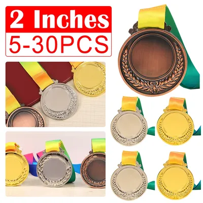 5-30Pcs Award Medal with Neck Ribbon Zinc Alloy Gold Silver Bronze Winner Reward For Sport