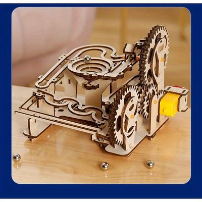 3D Wooden Puzzle - DIY Mechanical Track Balls Educational Brain Teaser for Adults Khaki