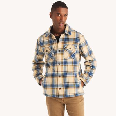 Nautica Men's Plaid Faux Shearling Button-Up Shirt 164 (Khaki Tent), S