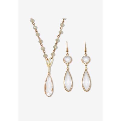 Women's Crystal Goldtone Drop Necklace And Crystal Earrings, 2-Piece Set by PalmBeach Jewelry in White