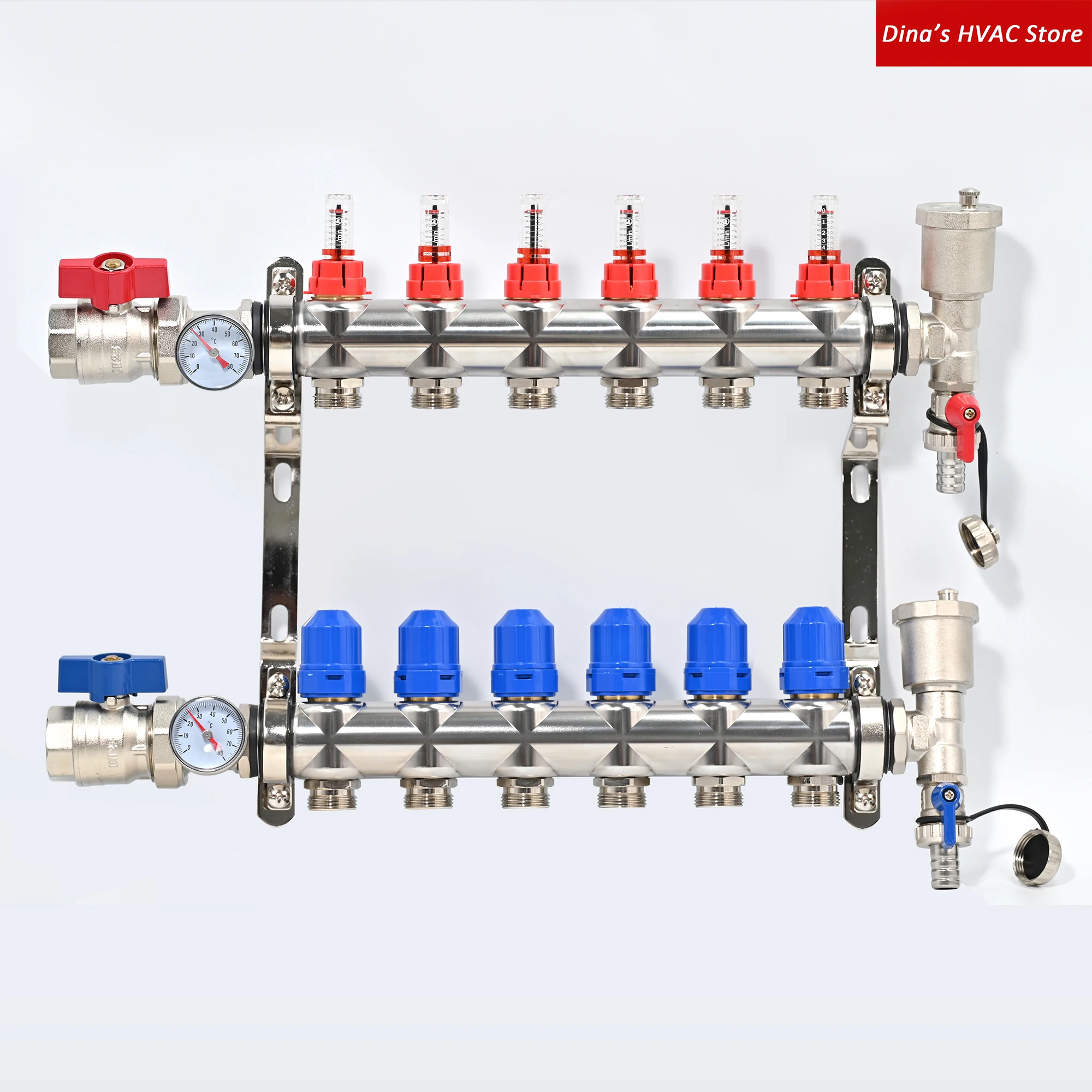 PT6116 Edelstahl S304 Fußbodenheizungsverteiler-Set mit Durchflussmesser und Ventilen G1"*G3/4"*50MM Image