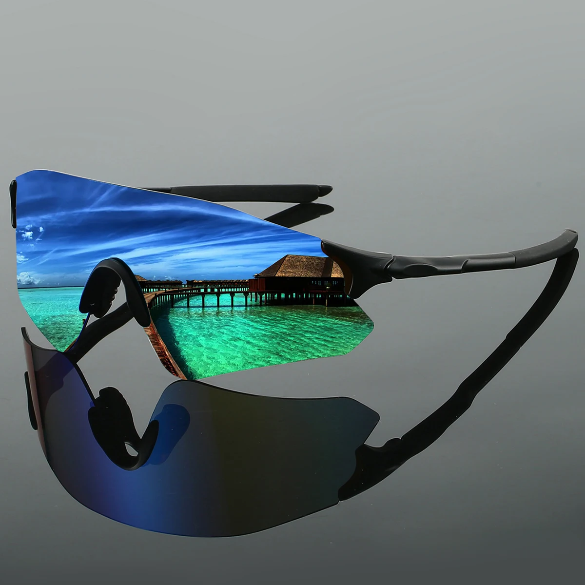KAMMPT Eingewickelte Runde Sportbrille Männer Neue Randlose Spiegel Outdoor Wandern Sonnenbrille Trendy Punk Design Anti-UV Radfahren Shades Image