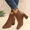Damen Stiefeletten aus echtem Leder, Übergröße 35–41 cm, Fußlänge, Stiefeletten, spitze Zehenpartie, seitlicher Reißverschluss, Winterschuhe für Damen