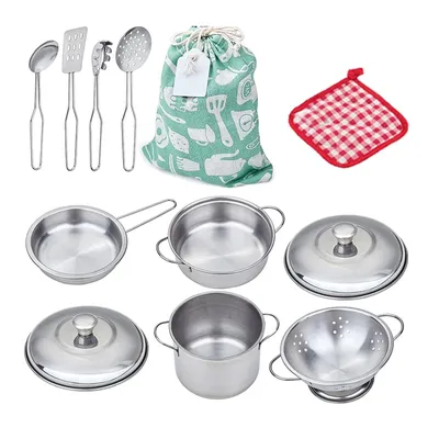 Play Pots and Pans Toys for Kids - Kitchen Playset Pretend Cookware Mini Stainless Steel Cooking
