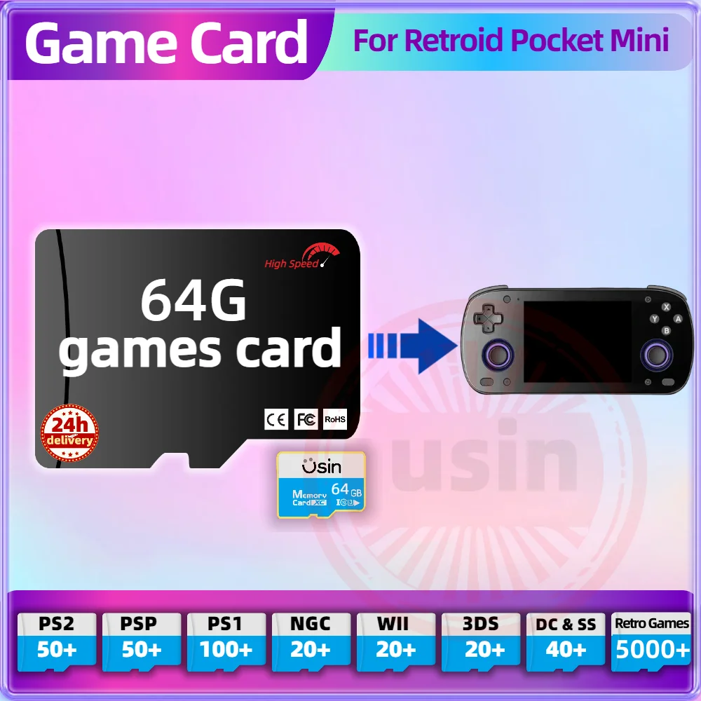 Spielkarte für Retroid Pocket MINI RPMINI 5TF Retro-Spiele PS2 PSP PS1 Android tragbare Handheld-Gaming-SD-Karte High Speed 64G