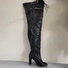 BERZIMER Frauen Über Knie Stiefel Breite Kalb Freundliche Voll Zipper Starke Fersen Hohe Stiefel Faux Leder Schuhe Frau Große Größe 43 45 52