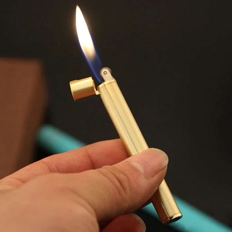 Mini Compact Open Flame Feuerzeug Feuerfrei Butan Gas Metall Zigarettenförmige Schleifscheibe Feuerzeuge Raucherzubehör Niedlich Image