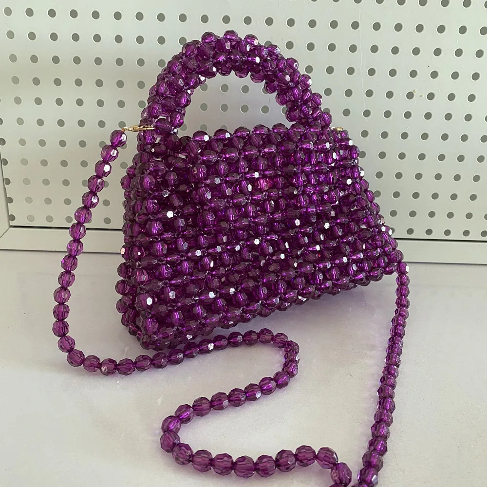 Borsa con perline fatta a mano Borse con perline per celebrità intrecciate a mano Borsa da festa da donna con perline di design Borse e borsette per telefono con manico superiore