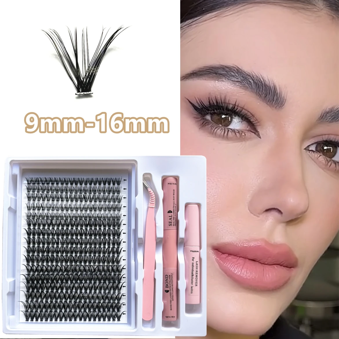 320PCS Cluster Wimpern Mit Bond und Pinzette Make-Up Werkzeuge DIY Wimpern Verlängerung Kit für Wimpern Wasserdichte Wimpern Set dick Image
