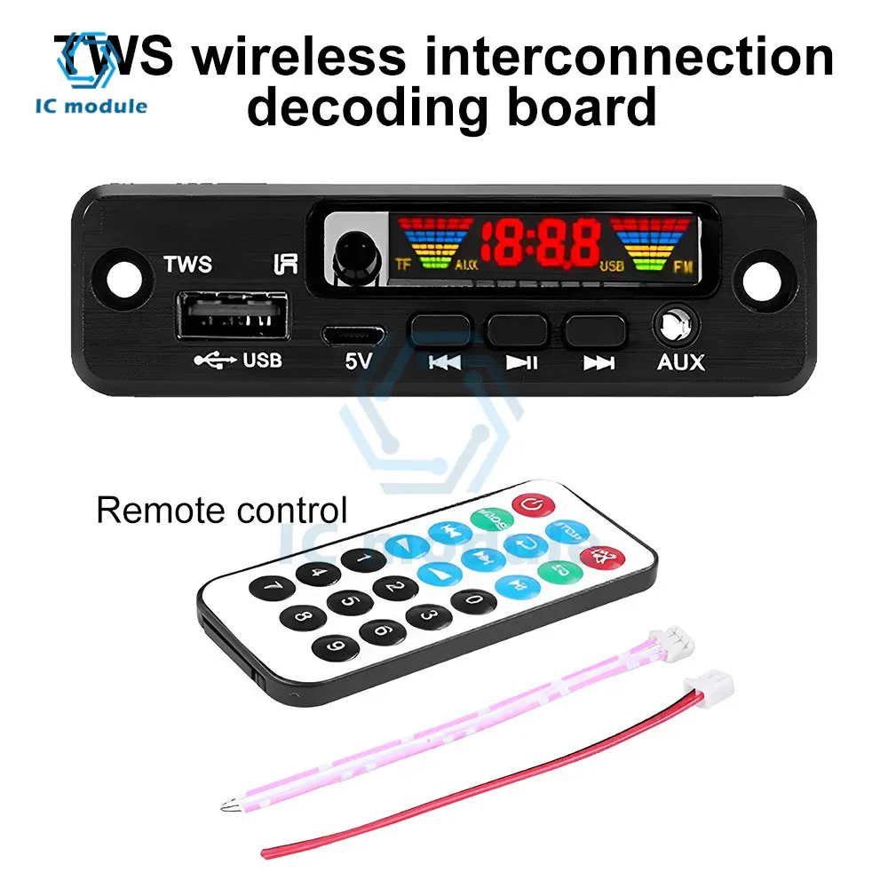 DC3,7-5V TWS drahtlose Verbindung Bluetooth MP3 Decoder Board Verlustfreie Audio FM Fernbedienung Lautsprecher Zubehör AUX FM Image
