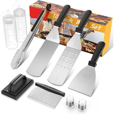 Grillwerkzeuge, Plancha-Werkzeuge, 10-teilig, Grillspatel, Edelstahl, Plancha-Zubehör-Set, Plancha