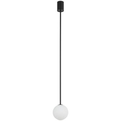 Hängelampe Metall Glas G9 rund d: 12 cm h: max. 96 cm Schwarz Weiß Kugel Schirm Retro Design Image