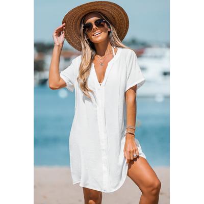 White V-Neck Cover-Up Mini Dress