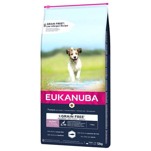 12 kg Eukanuba Grain Free Puppy zum Sonderpreis! - Small / Medium Breed mit Lachs