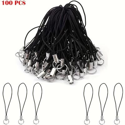TEMU 100pcs Cell Phone Straps Charm Cords Black/silvery Tone Split Ring Image