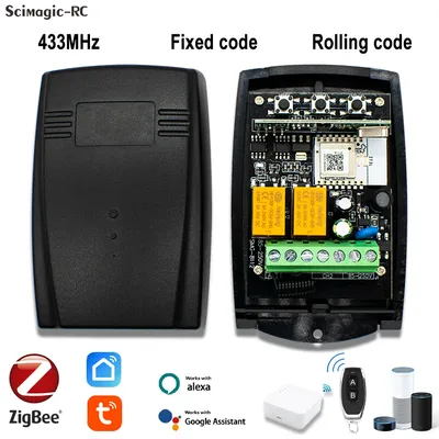 Zigbee Tuya Garage Door Opener Gate Receiver 2ch 433mhz 433.92mhz Universal Fixed Rolling Code Multi Brand Controller Switch
