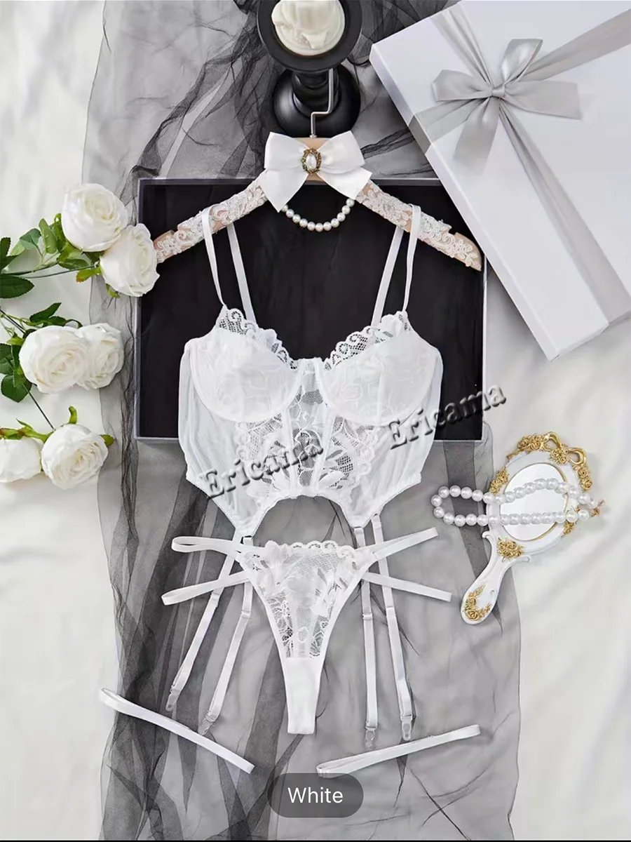 Ensembles de slips en dentelle érotique Kit de soutien-gorge délicat Push Up Lingerie Sexy femme dentelle sous-vêtements transparents ensembles de Breves ensemble de soutiens-gorge érotiques fins