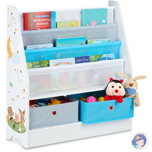 Kinderregal Tiermotiv, 2 Boxen, 3 Fächer, Spielzeug Aufbewahrung, Kinder Bücherregal hbt 74 x 71 x