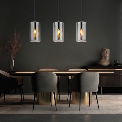 Pendelleuchte Hängelampe Deckenleuchte Esstischlampe, Metall schwarz Glas Rauchfarben, 3 Flammig Image
