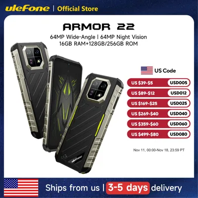 Ulefone Armor 22 Rugged Phone ,16GB (8GB+8GB) RAM ,128GB/256GB ROM , Android 13 Smartphone,NFC 64MP