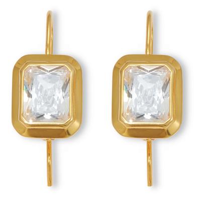 Women's 7.6 TCW 14k Yellow Gold-Plated Emerald Cut Cubic Zirconia Drop Earrings by PalmBeach Jewelry in White (Size ONE SIZE)