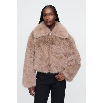 Gap Womens Beige Cropped Faux Fur Jacket - Beige