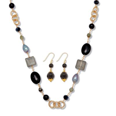 Women's Genuine Black Onyx Goldtone Jewelry Set by PalmBeach Jewelry in Black (Size ONE SIZE)