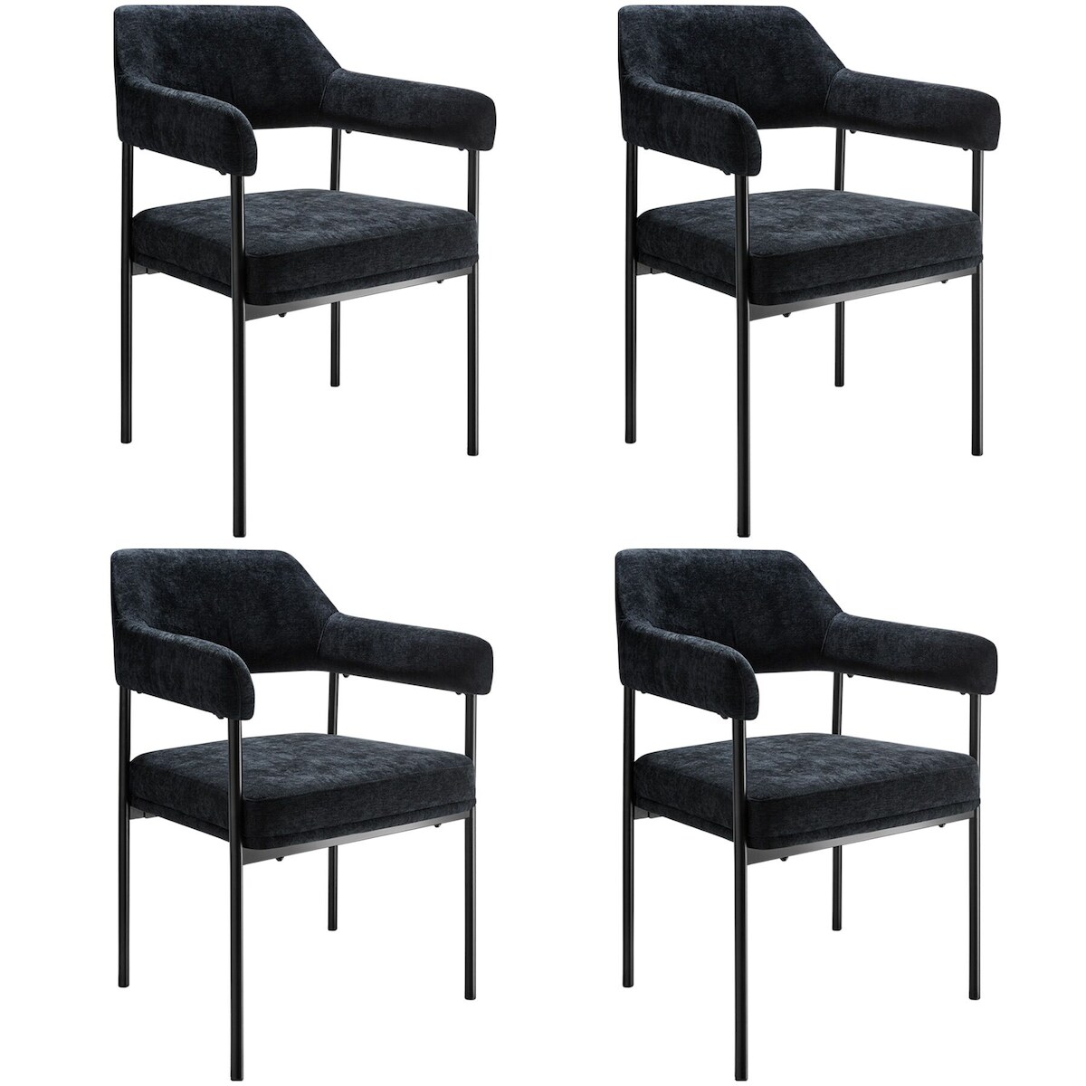 tectake Armlehnstuhl Doé, gepolstert, Stahlbeine - 4er Set Webstoff schwarz/schwarz Image