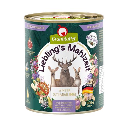 Sparpaket: 12x800g GranataPet Liebling´s Mahlzeit Wintertraum Wildragout Hundefutter nass