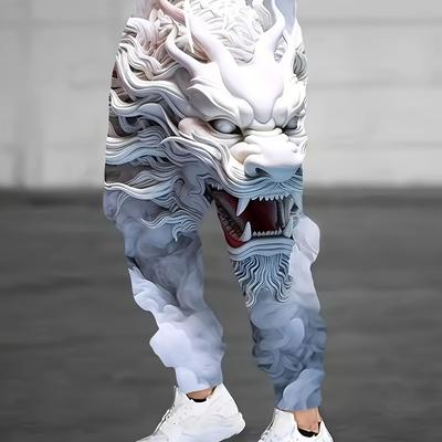 TEMU Men's Animal Graphic Jogger Pants With Drawstring, Casual Stylish Sports Trousers As Gift Image