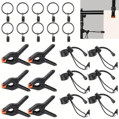 TEMU 22-piece Photography Backdrop Clamp Kit With Detachable Rotating Rings And Spring Clips For Photo Video Studio Background Support - Durable Polyamide Construction, Not Easy To Rust, Easy Installation