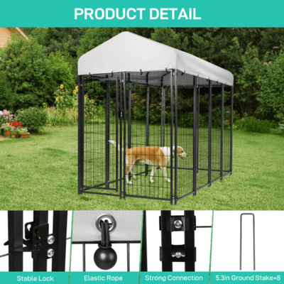 TEMU 8Ã—4Ã—6ft Dog Kennel With Waterproof Roof Cover, Outside Covered Kennel, Outdoor Dog Playpen