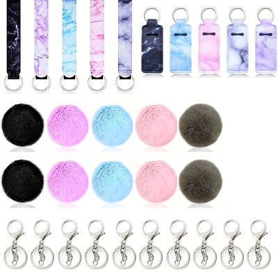 TEMU 30 Key Chain Sets, 5 Marble Wristbands, Lipstick Lipstick Sets, 10 Lobster Clasps And 10 Fur Balls, Marble Style Lipstick Brackets And Accessories