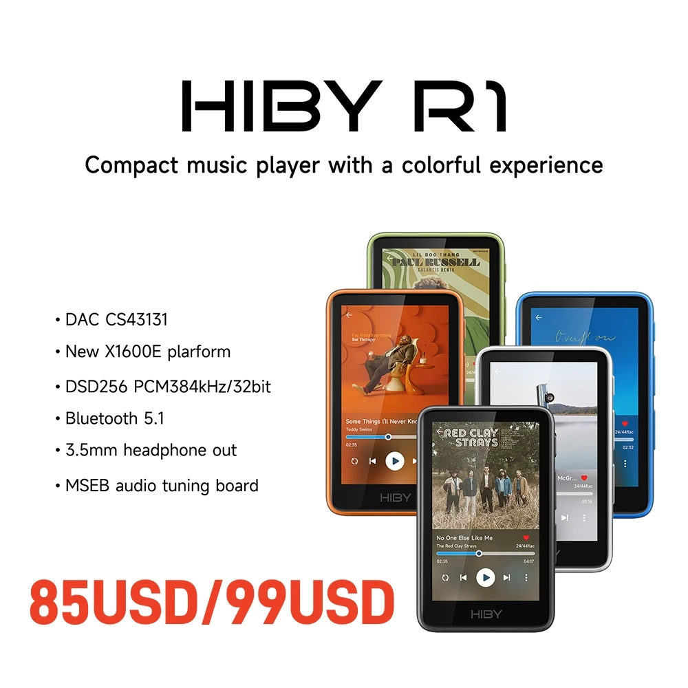 HiBy R1 Lettore musicale audio HiFi MP3 USB DAC WiFi Bluetooth 5.1 DSD256 PCM384kHz/32bit X1600E CS43131 MSEB Web Radio Uscita da 3,5 mm