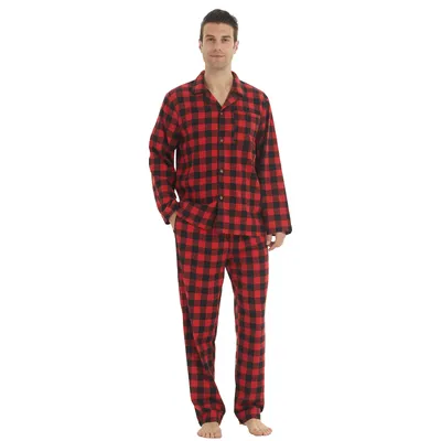 Herren-Pyjama-Set aus Flanell, Baumwolle, kariert, Pyjama für Herren, Pyjama-Set, weiche Lounge-Nachtwäsche, Pyjama-Hose mit Taschen, Flanellhemden Image