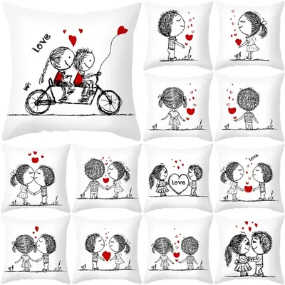 2024 neue Mode Valentinstag Kissen bezug Abdeckung Pfirsich Haut Druck Paar Liebe Herz Skizze Kissen Image