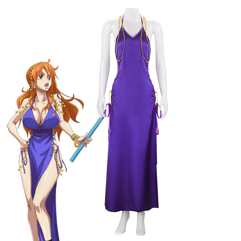 Anime One Piece Nami Lila Kleid Anime Cosplay Kostüm Frau Sexy Outfit Lila Enges Split Kleid Halloween Karneval Party Anzug