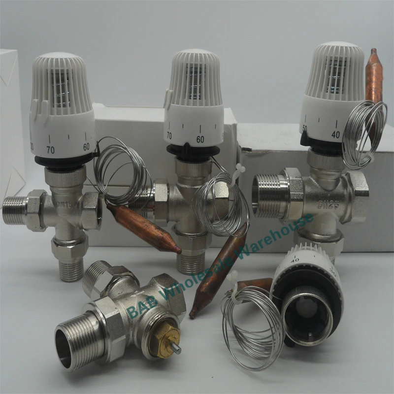 Messing-Dreiwegeventil, thermostatisches Heizkörperventil für Heizsystem, Temperaturreglerventil vom Typ T, energiesparend, 30–70 Grad Image