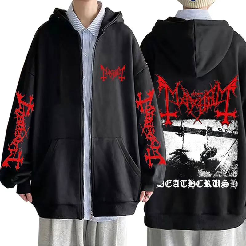 Mayhem Deathcrush Grafik-Kapuzenpullover mit Reißverschluss, männlich, Tod, Black Metal, Gothic-Band, Reißverschlussjacke, Herren, Damen, Rock, übergroße Kapuzenpullover mit Reißverschluss