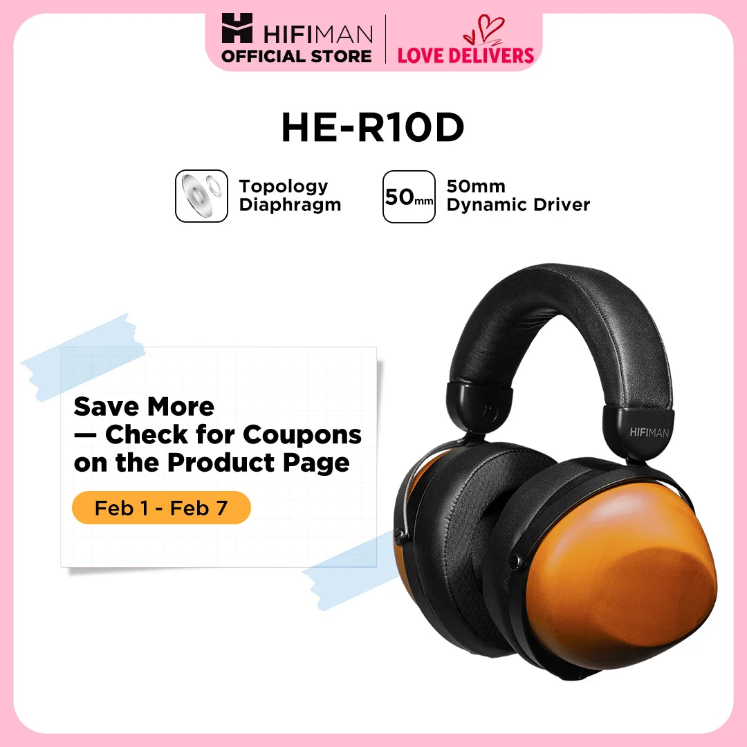 HIFIMAN HE-R10D Dynamic Topology Driver Over-Ear-Kopfhörer mit geschlossener Rückseite für Zuhause, Studio und Aufnahme – kabelgebundene und kabellose Version Image