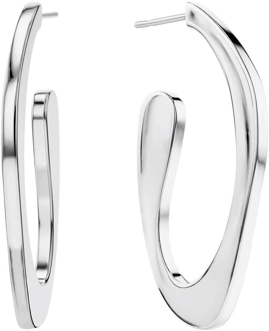 Paar Creolen CALVIN KLEIN "HARMONIOUS CONNECTION", silber (edelstahlfarben, weiß, weiß), Ohrringe, Damen, Edelstahl, mit Glasstein