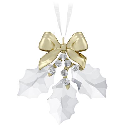Dekohänger SWAROVSKI "Sammelfigur Holiday Magic Stechpalmenblätter Ornament, 5685701", weiß (kristallweiß, goldfarben, weiß), Dekohänger, B/H/T: 1,79cm x 7,57cm x 7,31cm, Kristallglas, Metall, Polyester, Swarovski Kristall, B:1,79cm H:7,57cm T:7,31cm Image