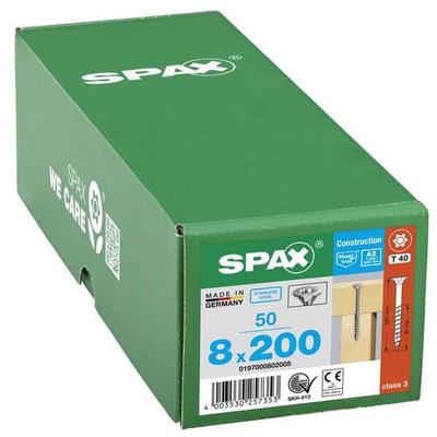 SPAX Universalschrauben T40 Senkkopf Edelstahl A2 8 x 200 mm 50 Stück silber